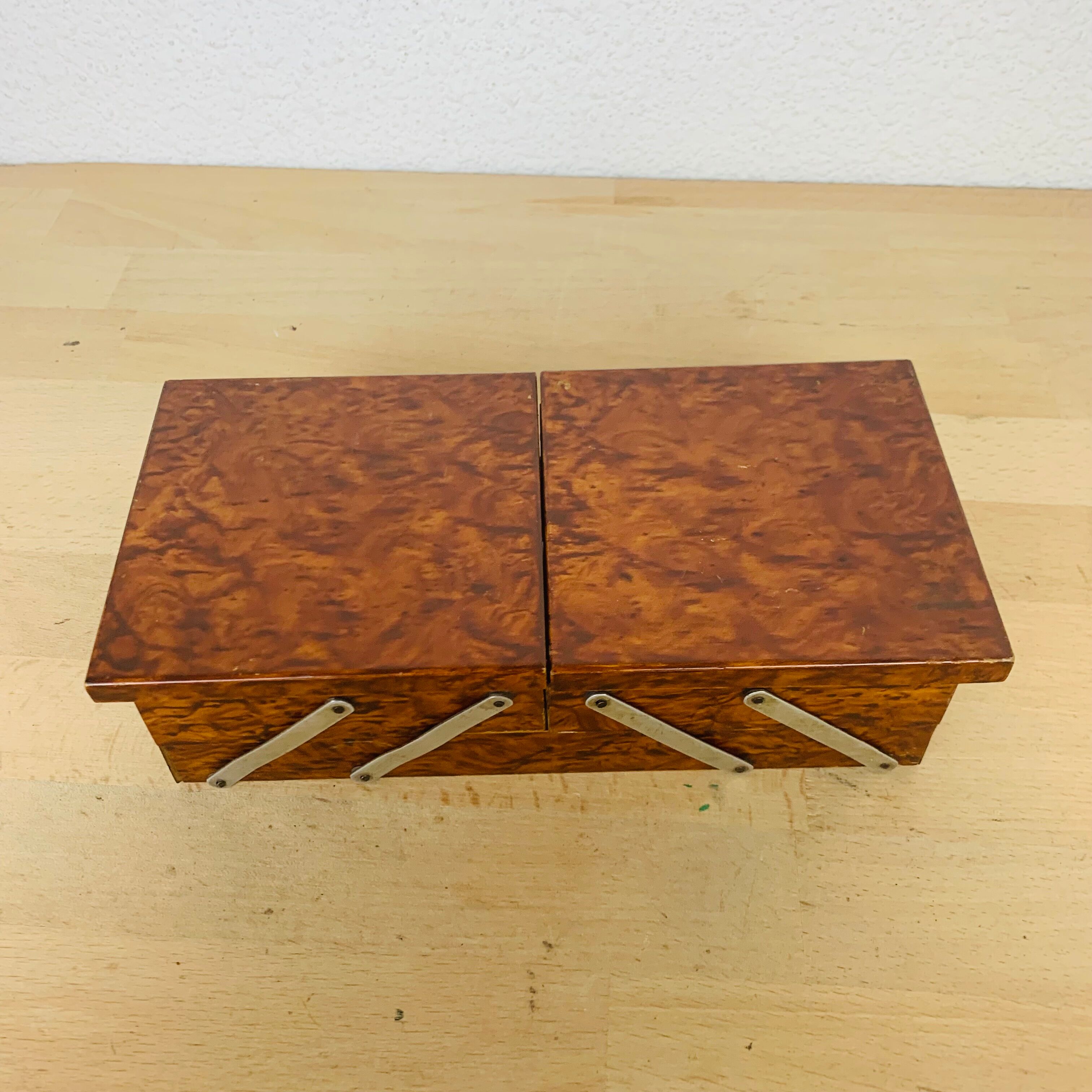 Walnut magnifying glass jewel box and mirrors