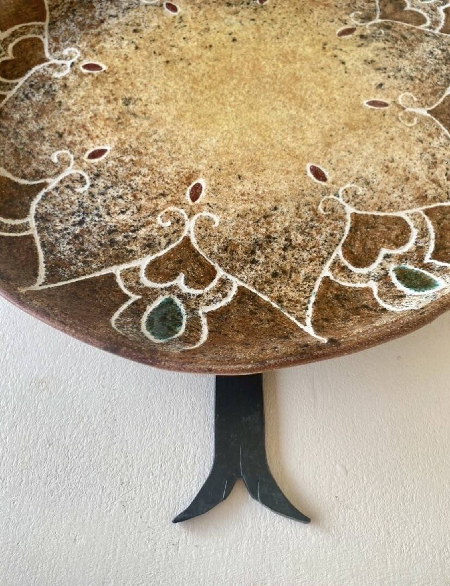 Ceramics by B. Buffat and its wrought iron support, 1970s