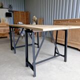 Table industrielle pieds acier bois massif