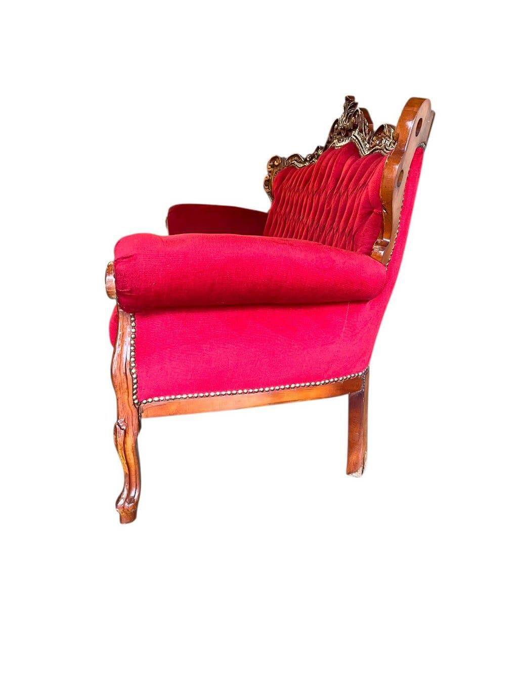 Vintage red baroque armchair / three-seater sofa