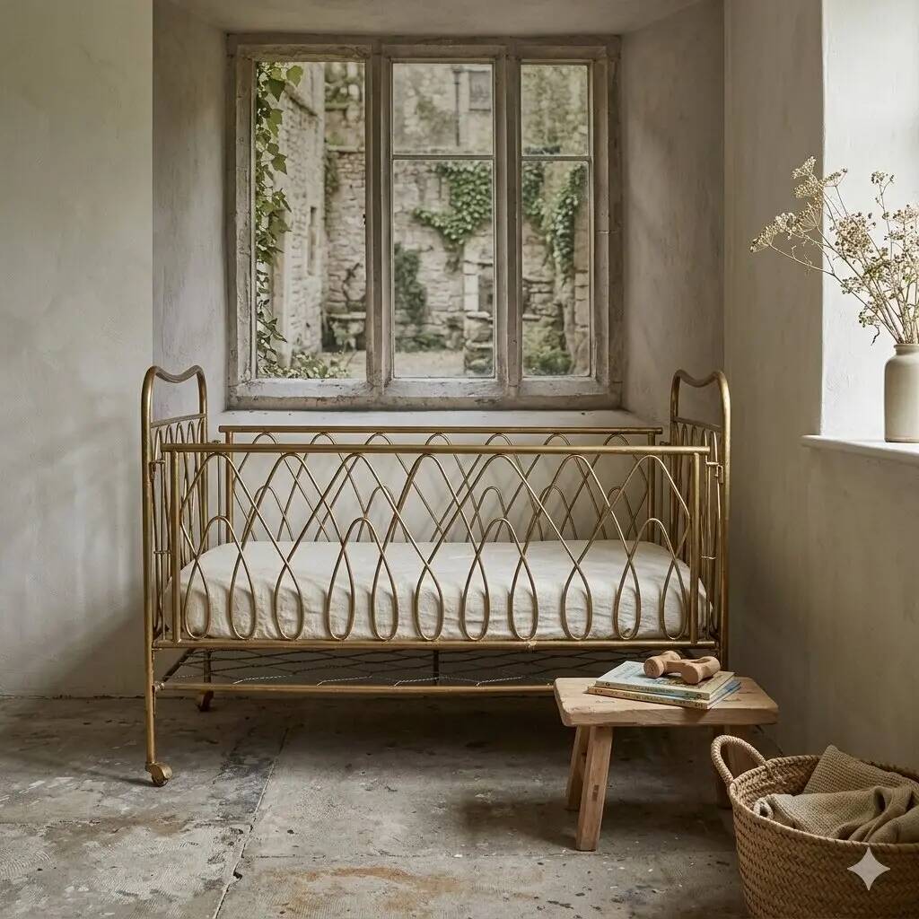 Vintage children's bed from the 1950s in brass, Italy.