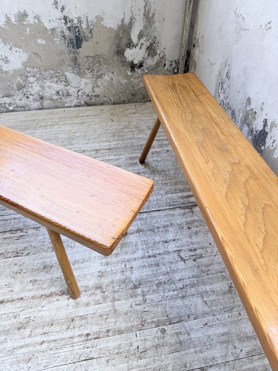 Pair of benches from the 1950s mountain furniture, pine.
