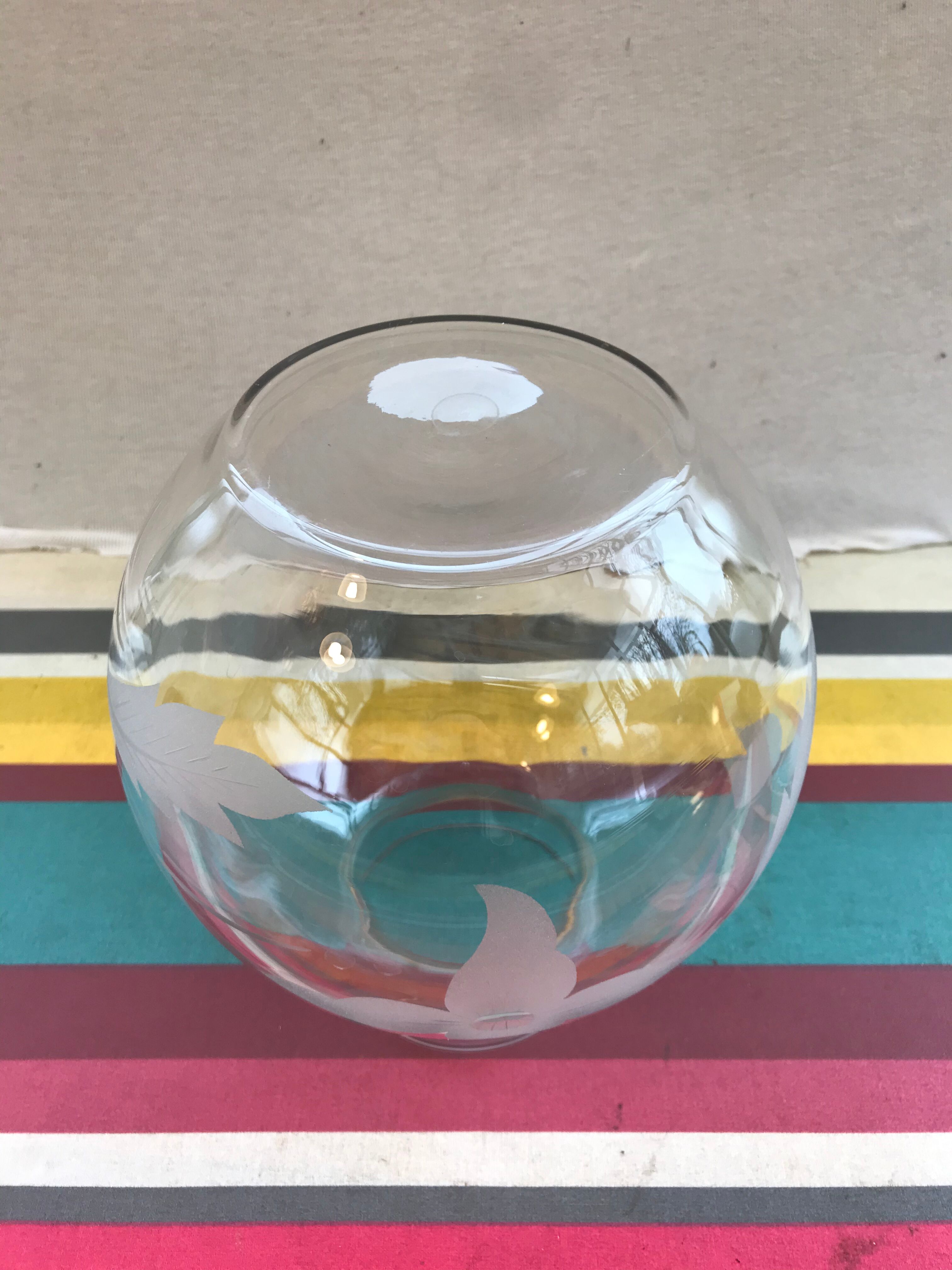 Old Vase Ball Glass Drawing Flowers Scissored Art Deco Vintage