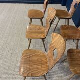 Set of 6 wooden bistro chairs Baumann Gentiane France 1960s