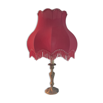 Table lamp gilded bronze foot, pagoda lampshade red fabric, circa 1930