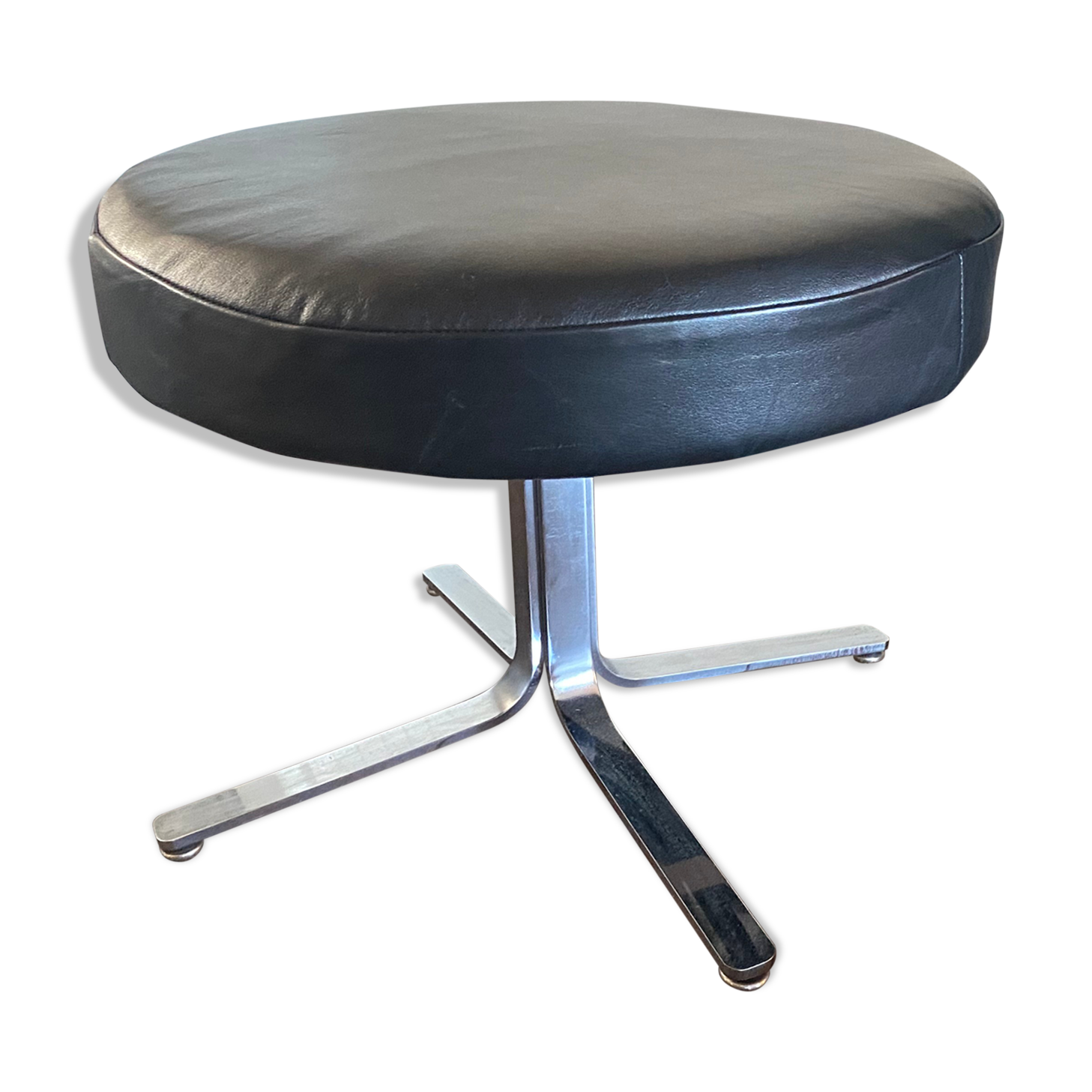 Vintage modernist chrome and leather stool ottoman, 1970s