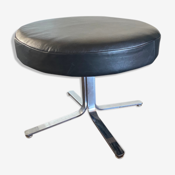Vintage modernist chrome and leather stool ottoman, 1970s