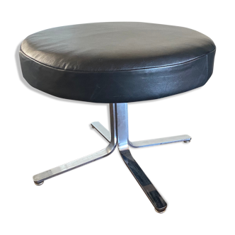 Vintage modernist chrome and leather stool ottoman, 1970s