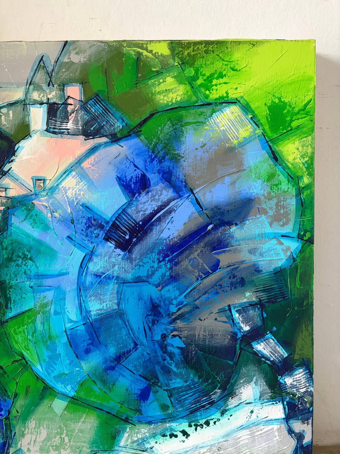 Abstract flowers, modern canvas signed by Myriam Guenaizia.