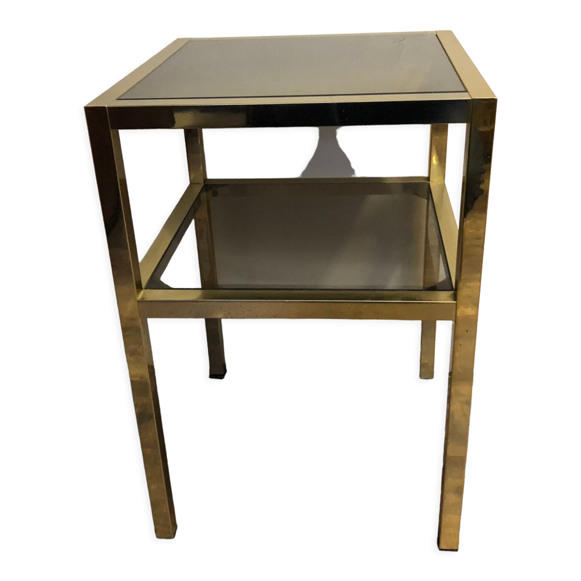 Small 2-Level Side Table in Brass and Glass, 1970s