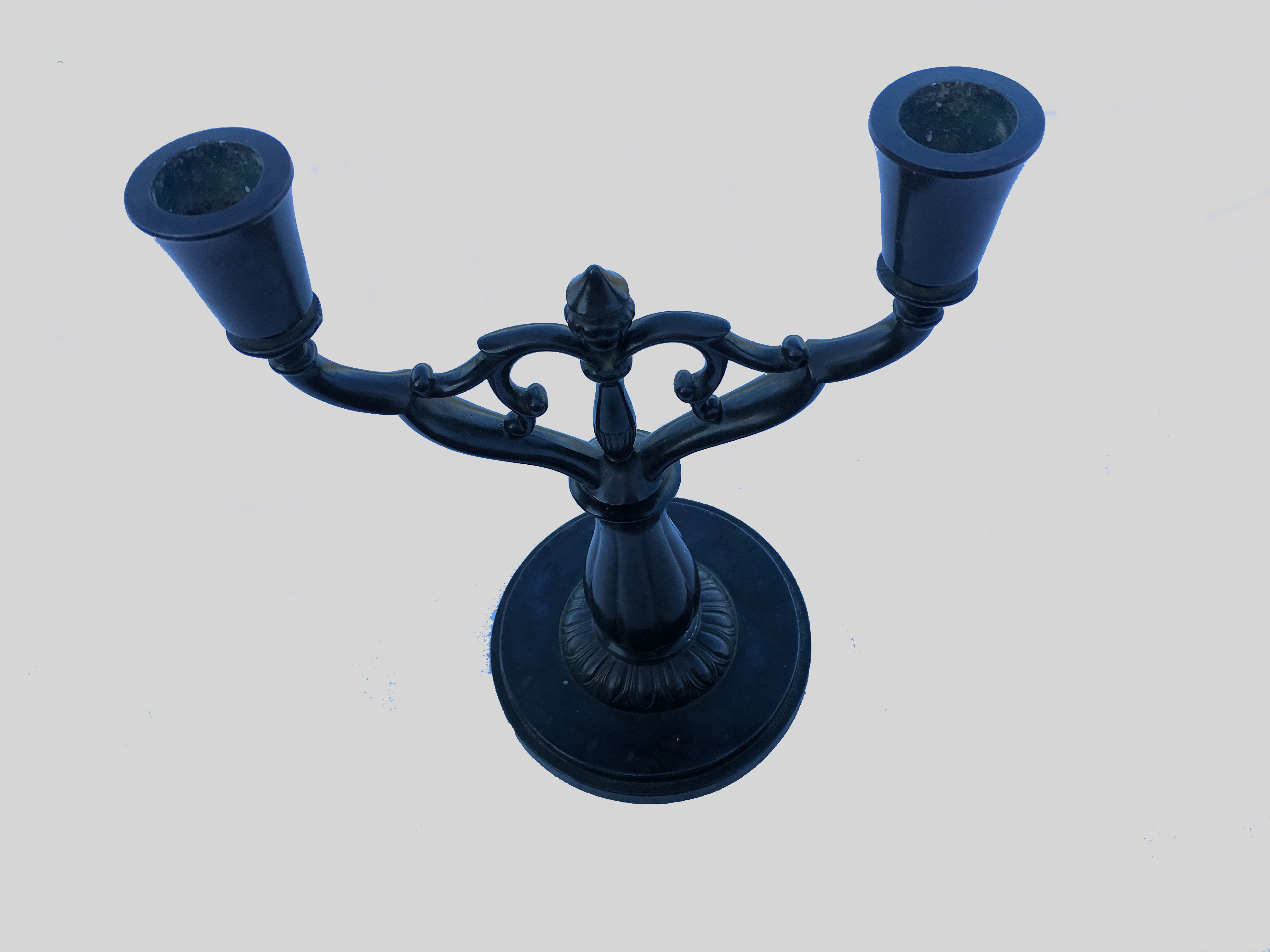 Art deco danish two-armed candleholder by Just Andersen in Disko Metal