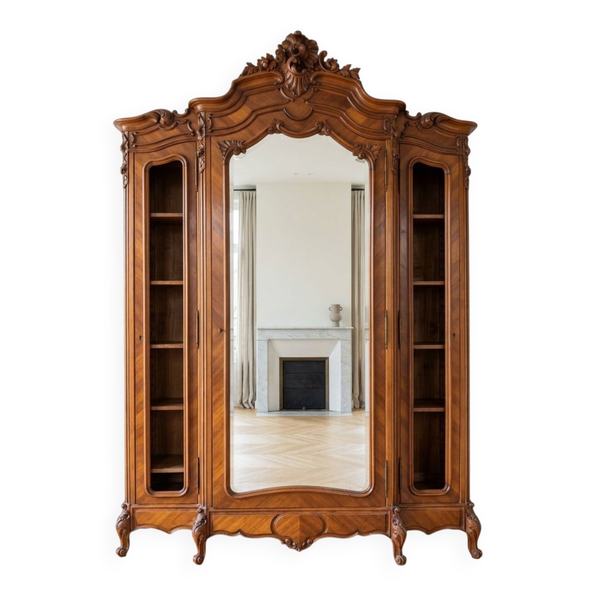 Large Louis XV style wooden bookcase.