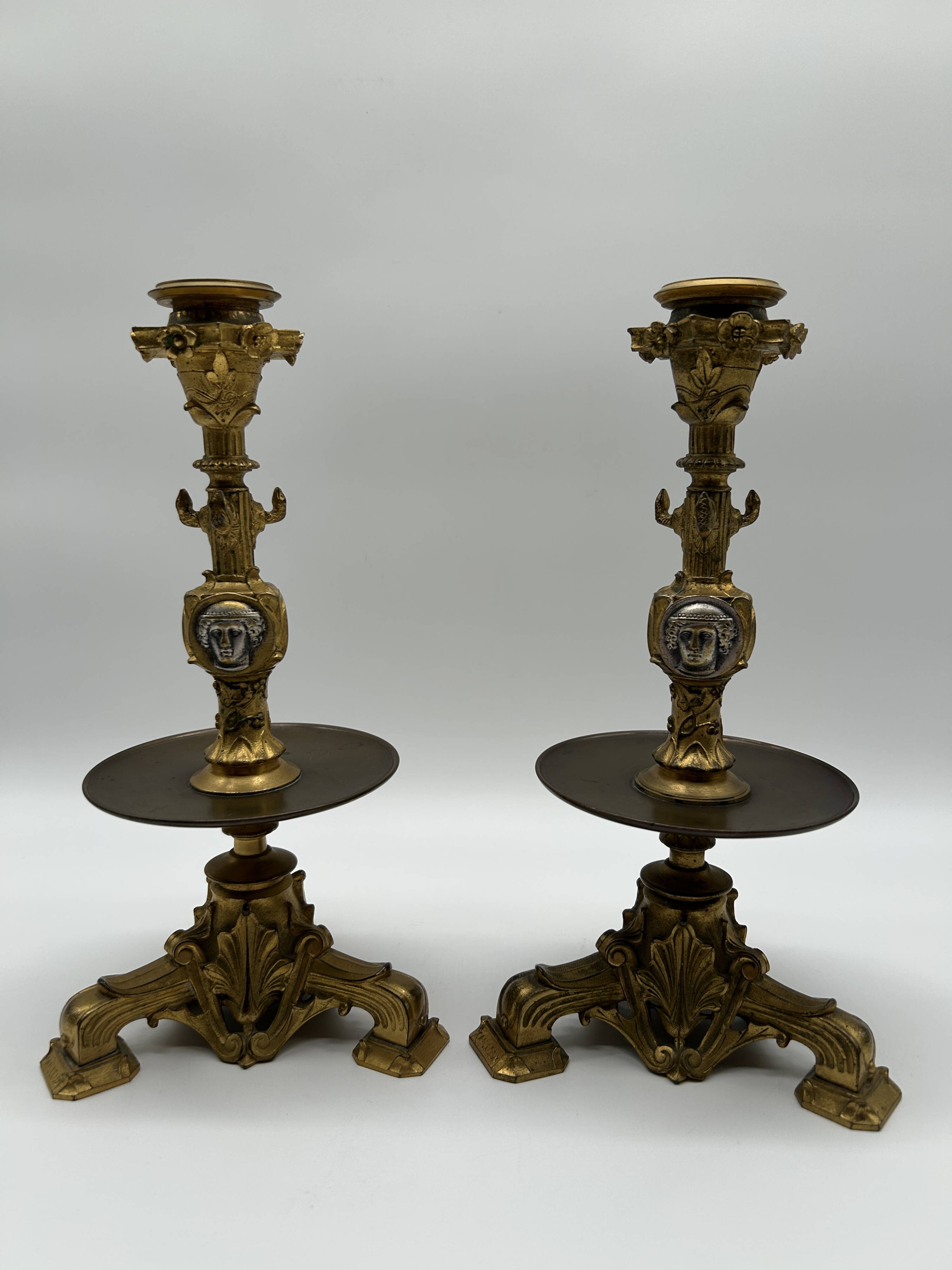 Pair of gilt bronze candlesticks by Cailleux - Barbedienne