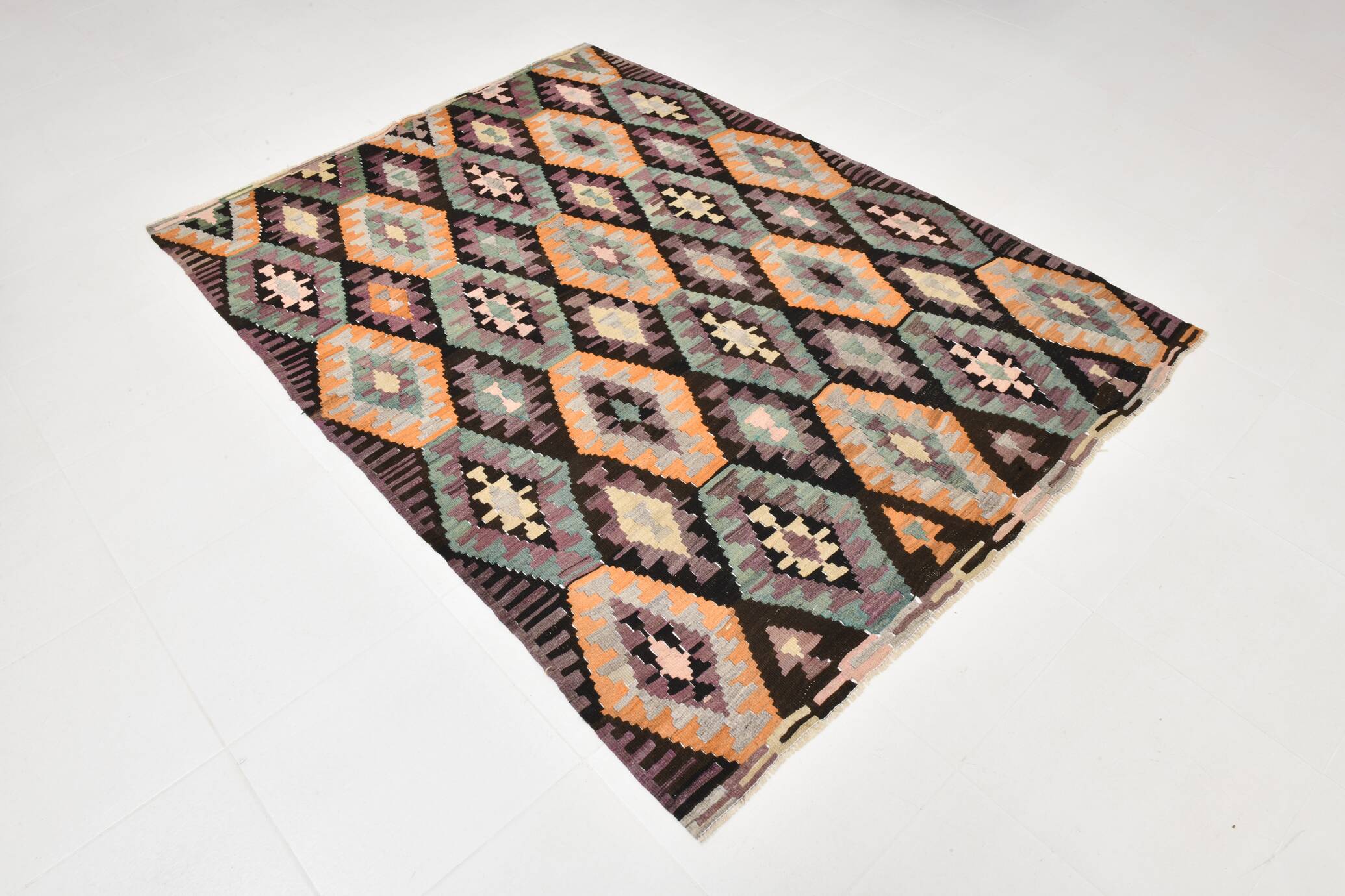 5x7 Green & Purple Geometic Persian Kilim Rug, 162x218Cm