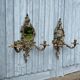 Pair of vintage bronze wall sconces with mirror and 2 candles