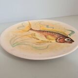 Decorative plate signed Vallauris handmade decor / fish / painting / 1950 / French riviera / Mid-Century / 20th century