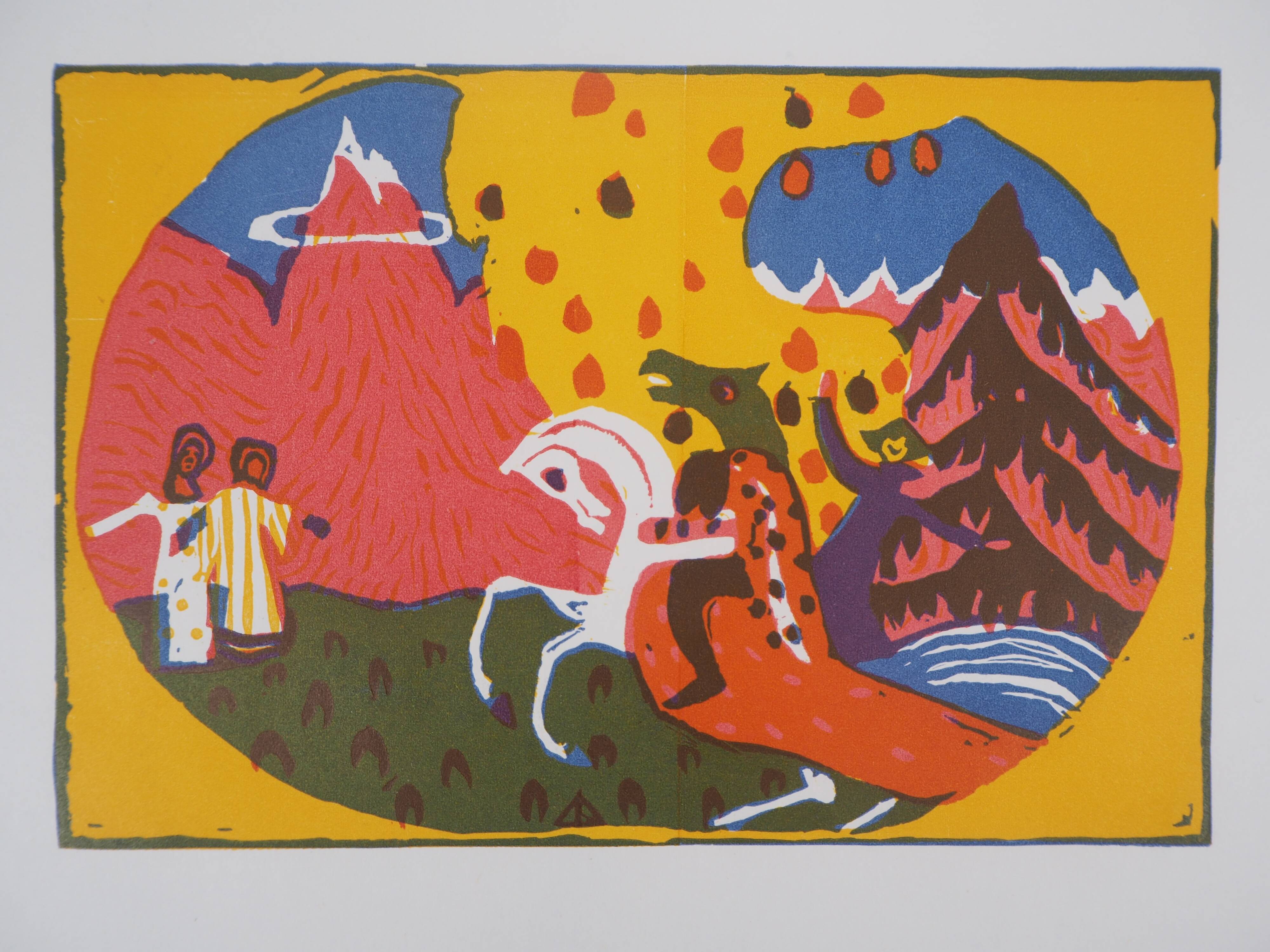 Vassily kandinsky : cavalier onirique - gravure sur bois