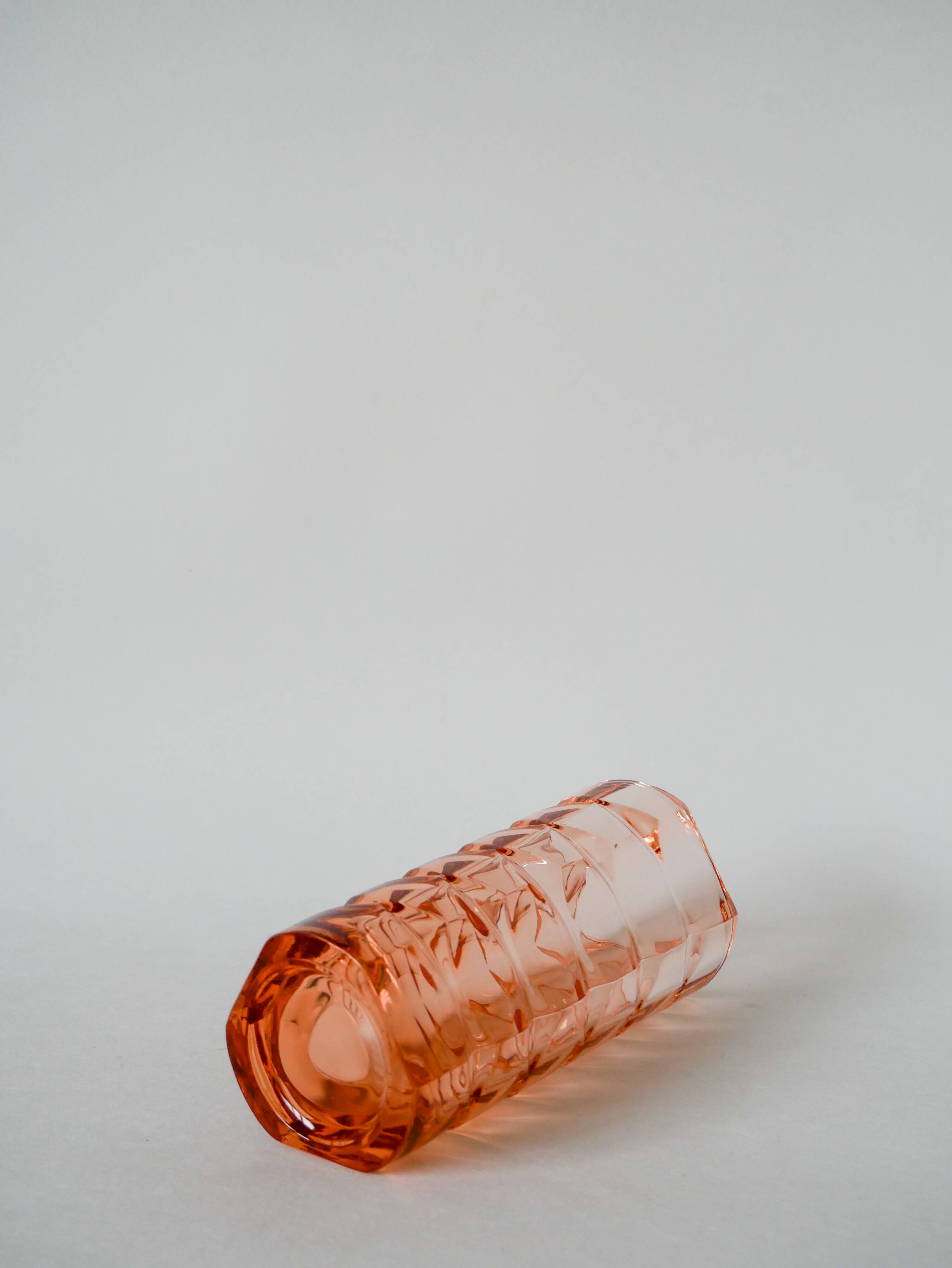 faceted pink glass vase 1950