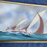 Marine painting, sailboat signed Dorvom, framed, vintage