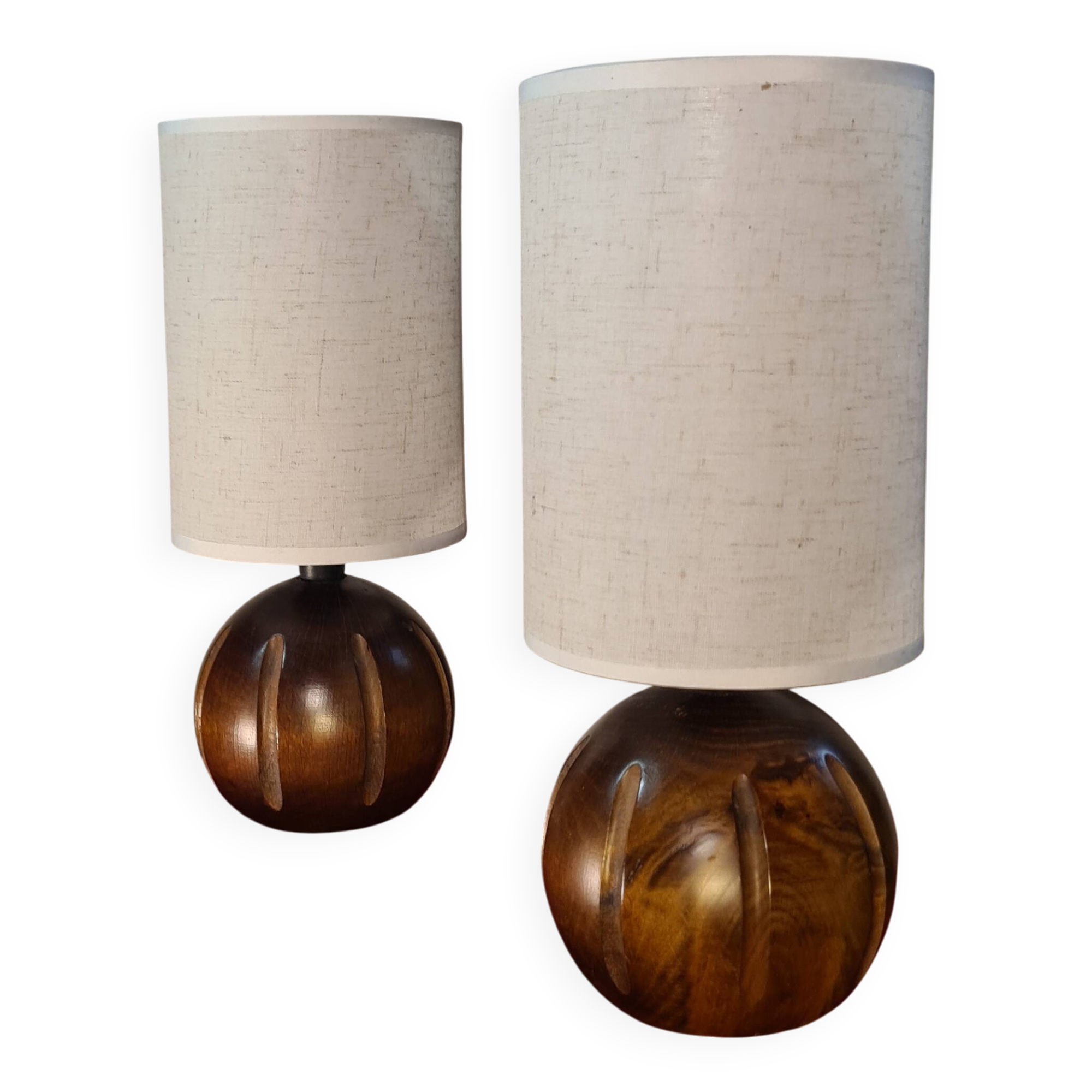 Pair of Scandinavian-style wooden ball lamps