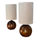 Pair of Scandinavian-style wooden ball lamps