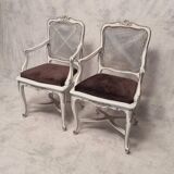 Pair of Regency-style caned armchairs - painted wood - 19th century