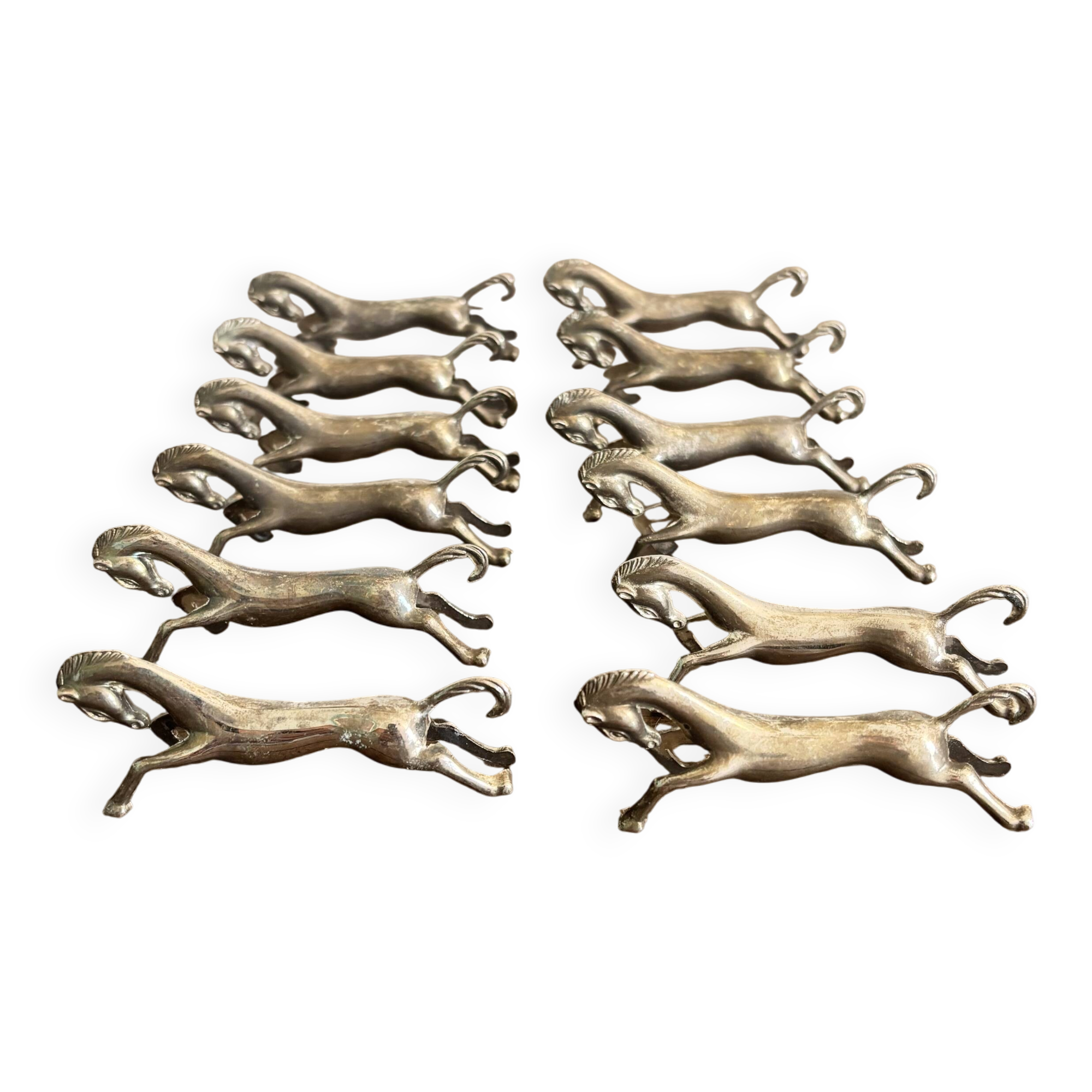 Set of 12 vintage horse galloping knife rests – Silver-plated metal