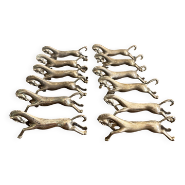 Série de 12 porte-couteaux vintage chevaux gallopant – Métal argenté