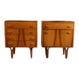 Mid-century bedside tables with ash veneer and black glass by František Mezulánik, Nový Domov, Czechoslovakia, 1970s.