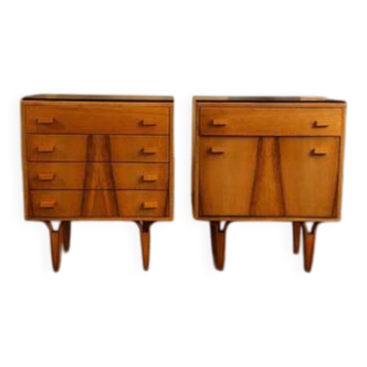 Mid-century bedside tables with ash veneer and black glass by František Mezulánik, Nový Domov, Czechoslovakia, 1970s.