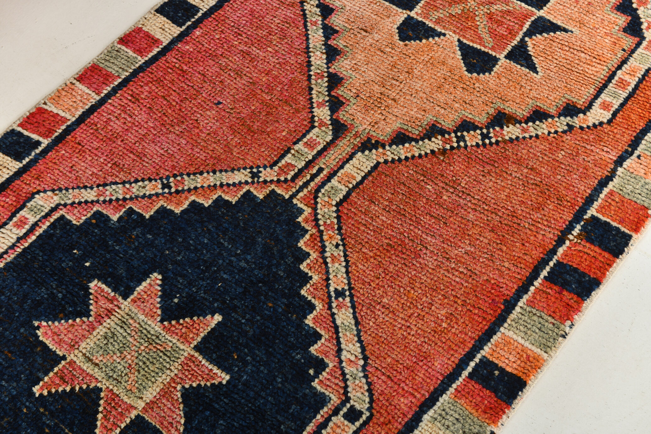 3x9 Somon Red & Dark Blue Hallway Runner Rug