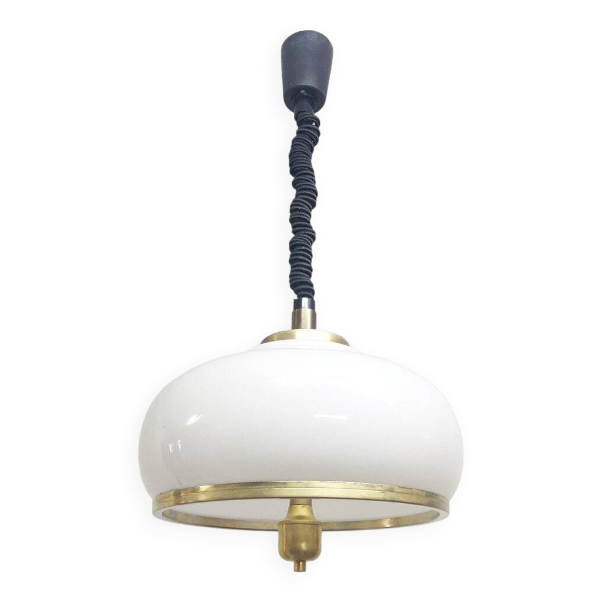 Adjustable White Opaline Glass and Golden Brass Adjustable Lamp, Italy, 197