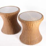 Pair of rattan side tables