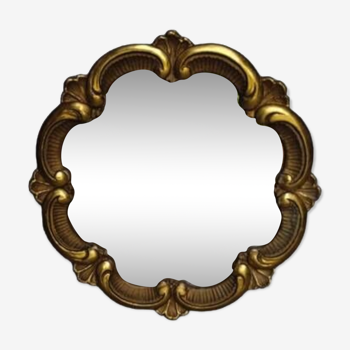 Miroir rond bois sculpté doré feuille d'or ep 1950