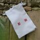 Old towel in white bee-niz cotton and red embroidery EM