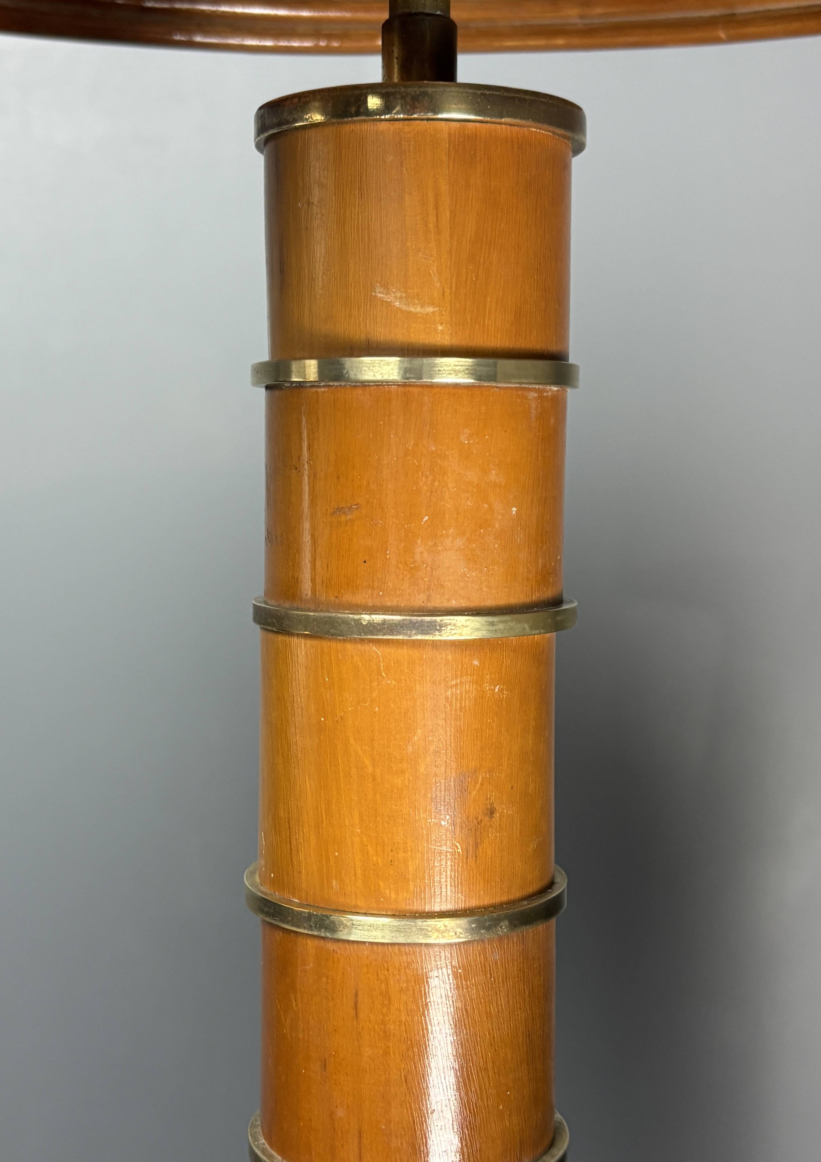 Midcentury pencil reed rattan bamboo and brass table lamp, 1960s