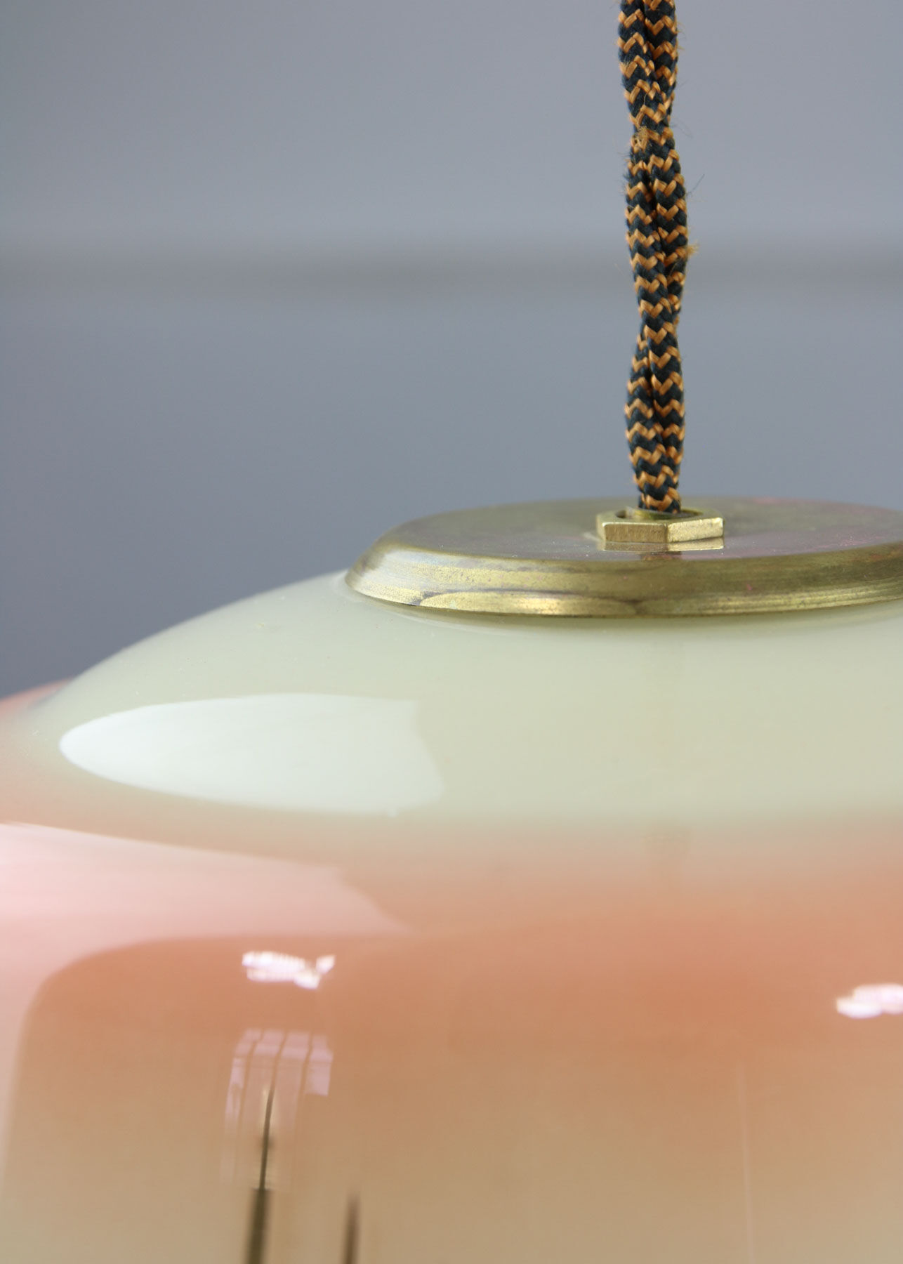 Vintage glass & brass salmon pendant lamp