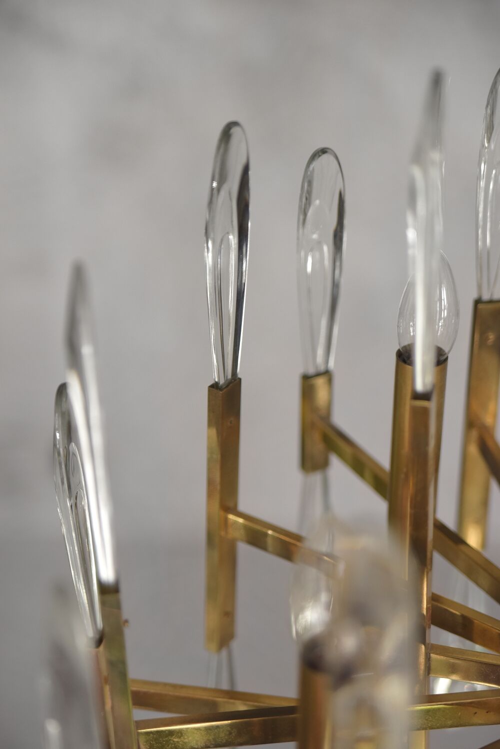 Italian brass chandelier with glass icicles from Sciolari, 1970