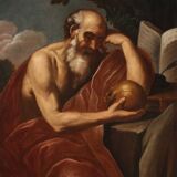 Great 17th century Italian painting, Saint Jerome in Meditation