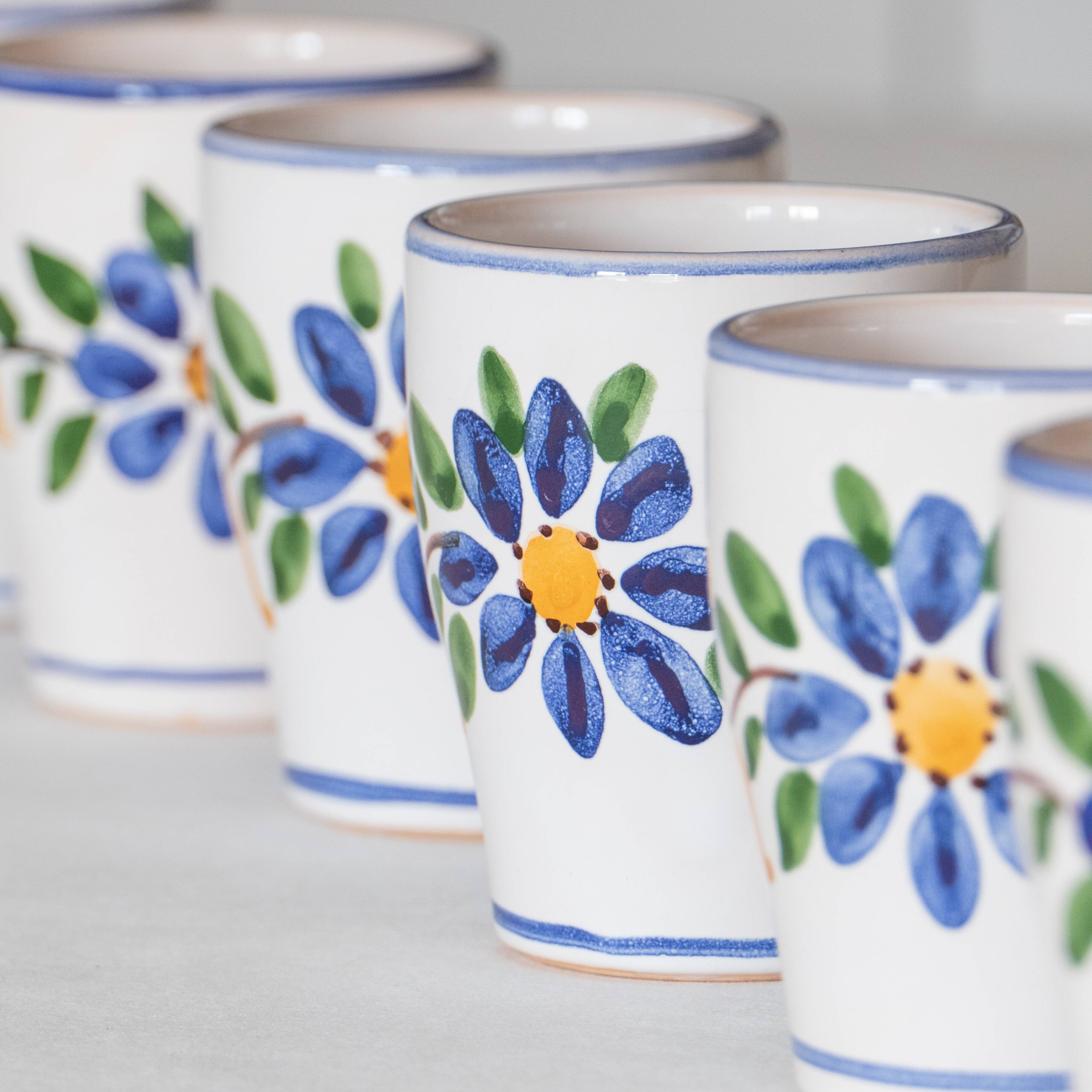 6 ceramic cups hand painted signed Strehla GDR