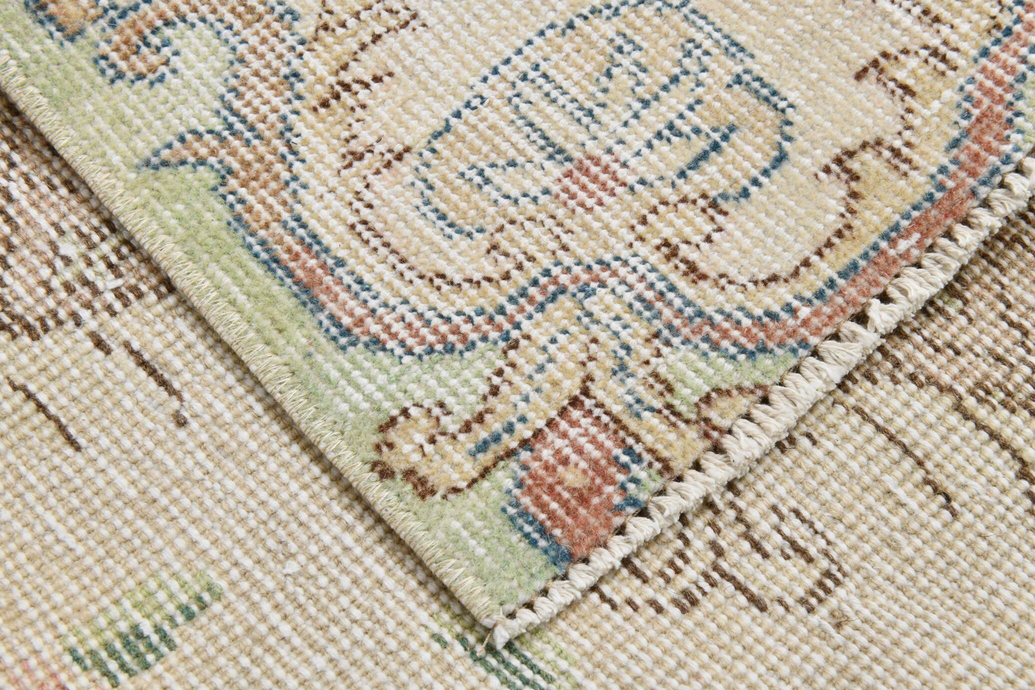 Light Yellow & Brown Turkish Rug, 114x204Cm