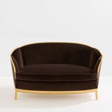Maurice Dufrène gilded wood bench with brown velvet 1925