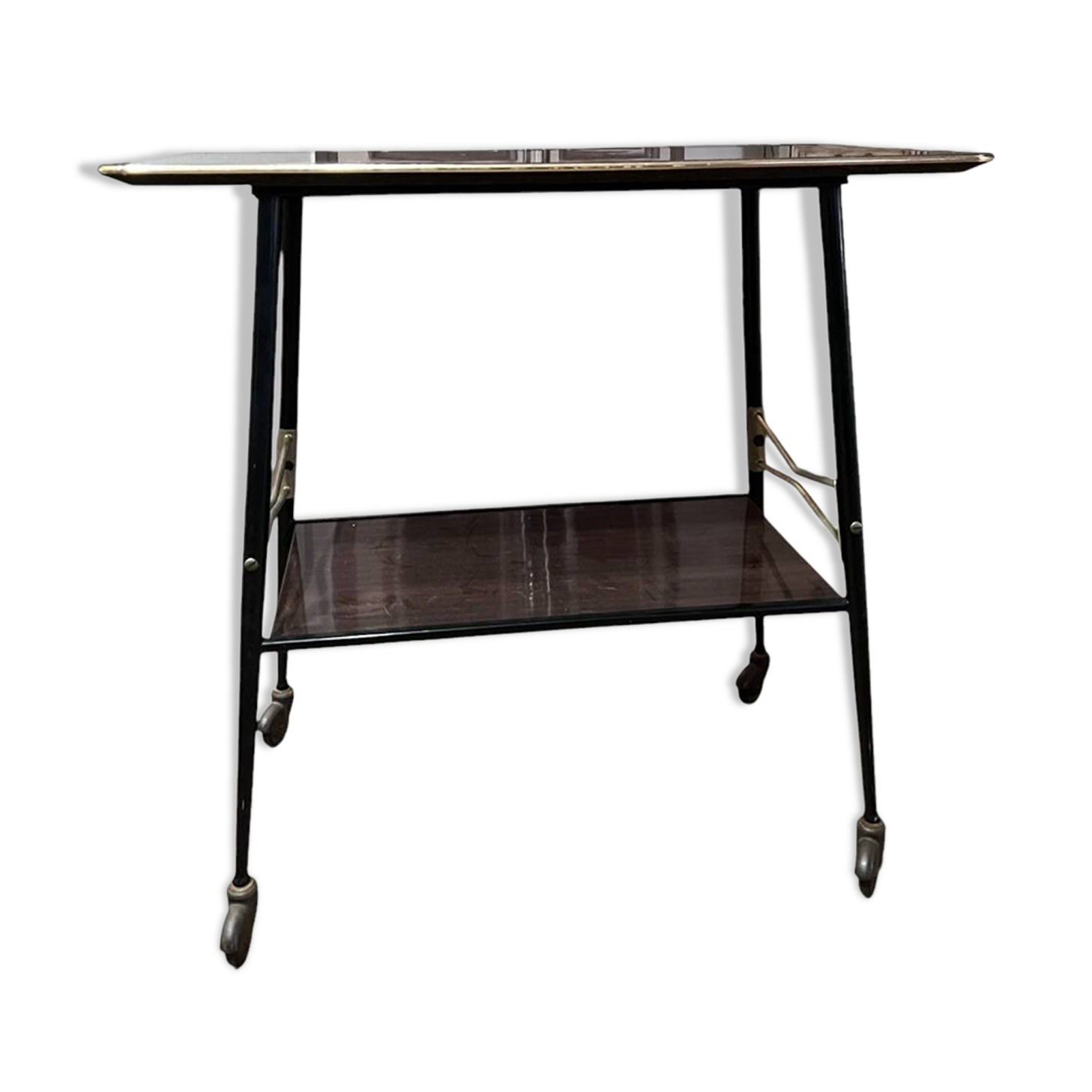 Dark wood serving trolley, 1950