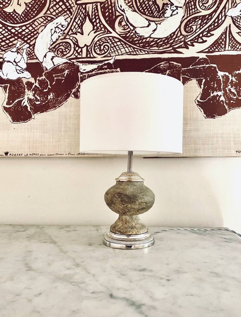 Stone lamp, fabric cable, cotton shade