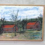 Peinture moderne scandinave, signée, années 1990, huile sur toile, encadrée
