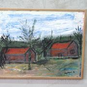 Scandinavian modern painting, signed,  1990s, oil on canvas, framed