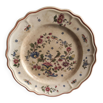Vintage French round serving plate faience de Rouen, representing a horn of plenty