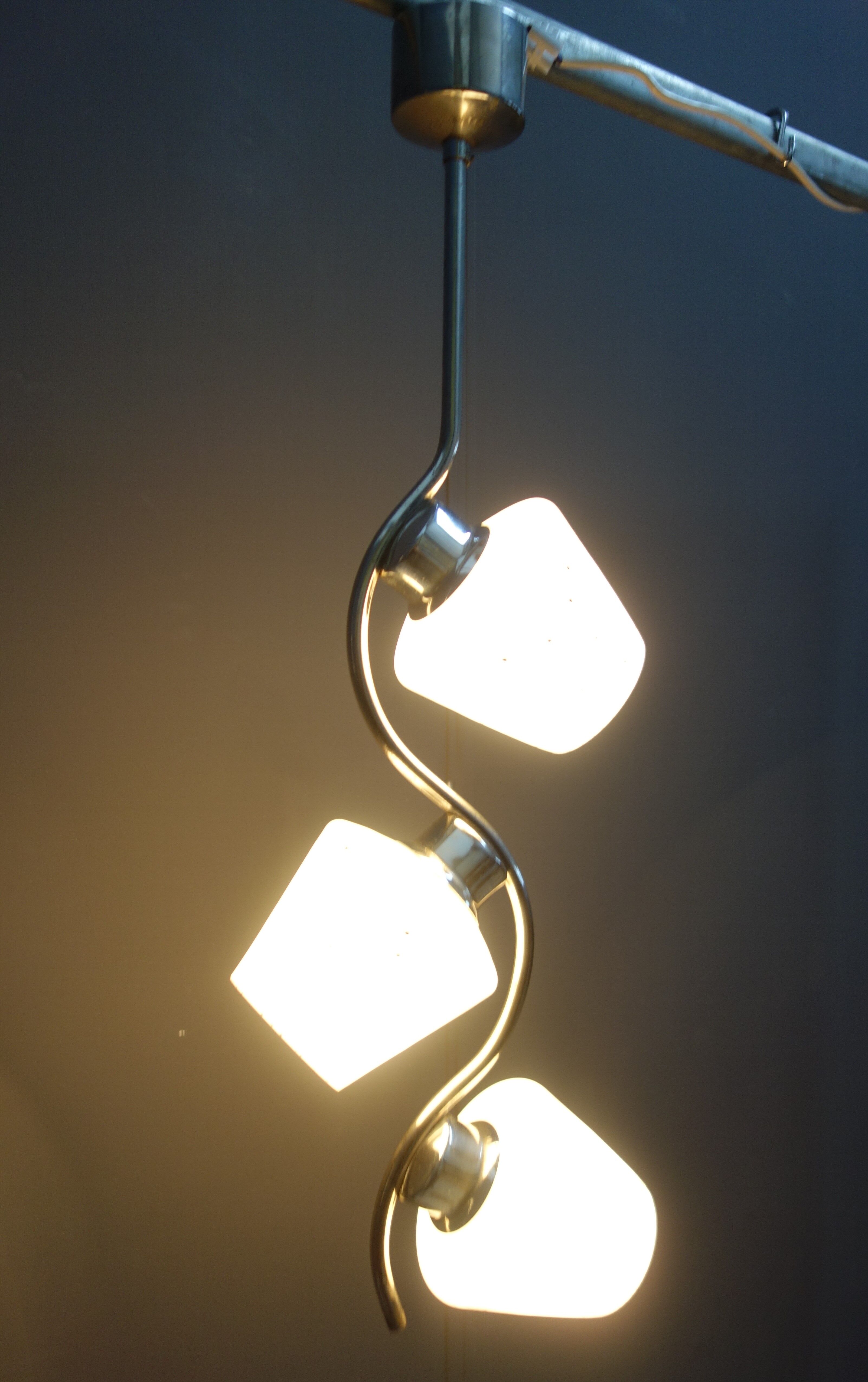 Chrome pendant lamp with 3 white shades 1960s