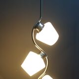 Chrome pendant lamp with 3 white shades 1960s