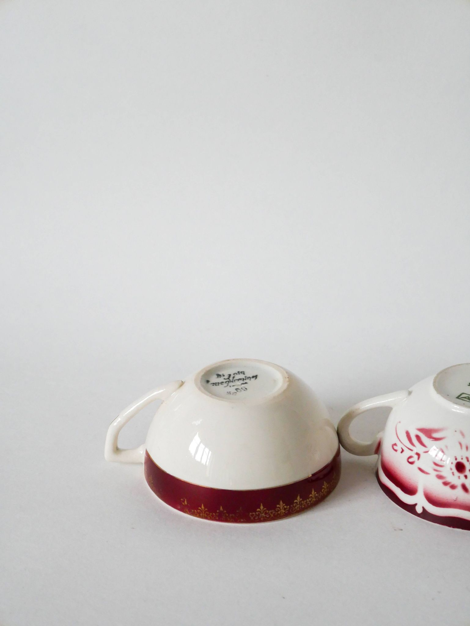 Set of 4 mismatched coffee cups digoin sarreguemines and badonviller pink 1930-191940